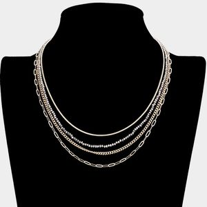 Gold Multi Layered Open Oval Link Beaded Necklace Chain Simple Strand Jewelry